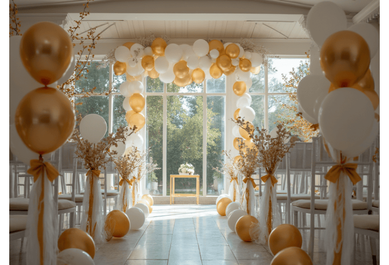 white and gold wedding decor