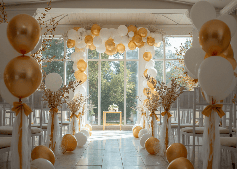 white and gold wedding decor