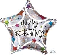 18" Holographic Star Happy Birthday Stars Balloon