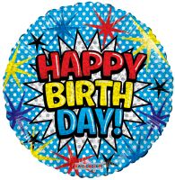 18" Holo Happy Birthday Comic Font Balloon