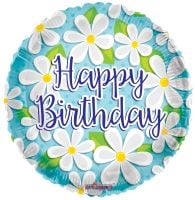 09" Happy Birthday White Daisies Balloon