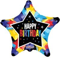 18" Happy Birthday Bright Colors Stars Balloon