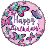 18" Birthday Butterflies Pink Balloon