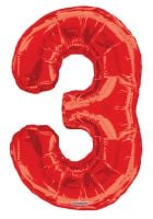 34" Red Shape Number 3 Balloon
