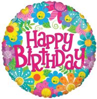 18" Happy Birthday Flowers Balloon