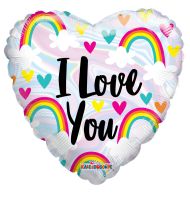 18" I Love You Rainbow And Hearts Holographic Balloon