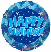 18" Holographic Blue Happy Birthday Balloon