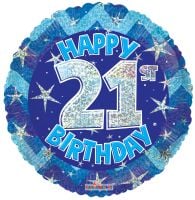18" Iridescent Blue Happy 21st Birthday Balloon