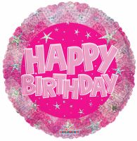 18" Holographic Pink Happy Birthday Balloon