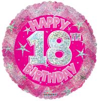 18" Holographic Pink Happy 18th Birthday Balloon