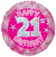18" Iridescent Pink Happy 21st Birthday Balloon