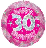 18" Iridescent Pink Happy 30th Birthday Balloon