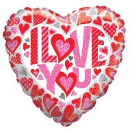 18" I Love You Glitter Hearts Holographic Balloon