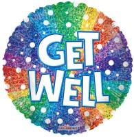 09" Get Well Rainbow Holographic Balloon