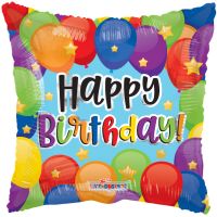 18" Birthday Lots Of Balloons Square