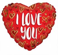 09" I Love You Gold Hearts Balloon