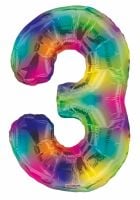 34" Rainbow Number 3 Balloon