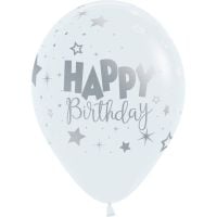 11" Happy Birthday Fantasy White (50pcs) Balloons