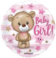 18" Baby Girl Teddy Bear and Stars Balloon