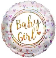 09" Baby Girl Ring and Hearts Holographic Balloon