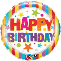 18" Birthday Stripes and Stars Balloon