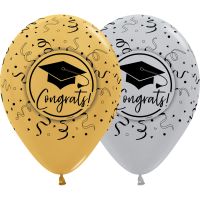 11" Congrats Grad Gold & Silver Assortment (50pcs) Balloons