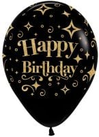 11" Happy Birthday Gold Diamonds Fashion Black (50pcs) Balloons