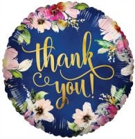 09" Thank You Flowers On Blue Balloon