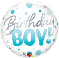 18" Birthday Boy Blue Dots (non-packaged) Balloon