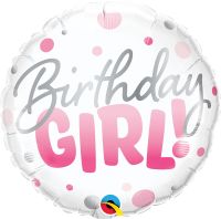 18" Birthday Girl Pink Dots (non-packaged) Balloon