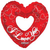 36" I Love You Silver Heart With Hole Balloon