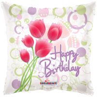 18" Happy Birthday Tulips Clear View Balloon