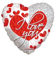 18" I Love You Silver & Red Hearts Balloon