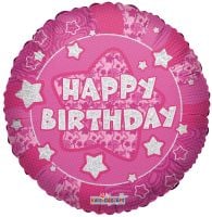 18" Holographic Pink Happy Birthday Stars Balloon