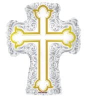 28" Silver & Gold Cross Shape Balloon