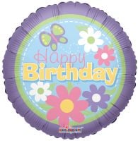 09" Birthday Flowers Over Purple Balloon