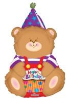 36" Birthday Bear With Cupcake Shape Balloon