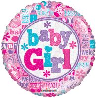 09" Baby Girl Holographic Balloon