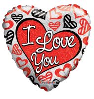 18" I Love You Red & Black Hearts Holographic Balloon