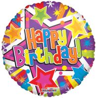 18" Colorful Stars Birthday Gellibean Balloon