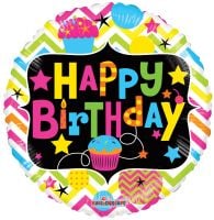 18" Birthday With Cupcake Neon Gellibean Balloon