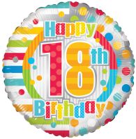 18" Happy 18th Birthday Dots & Lines Balloon