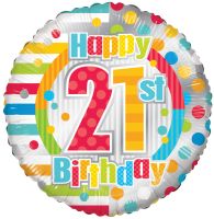 18" Happy 21st Birthday Dots & Lines Balloon