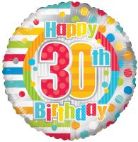 18" Happy 30th Birthday Dots & Lines Balloon