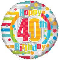 18" Happy 40th Birthday Dots & Lines Balloon