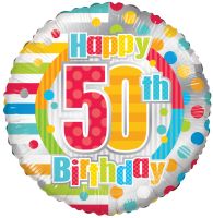 18" Happy 50th Birthday Dots & Lines Balloon