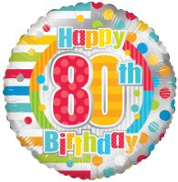 18" Happy 80th Birthday Dots & Lines Balloon