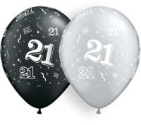 11" 21-A-Round Black and Silver (50pcs) Balloons