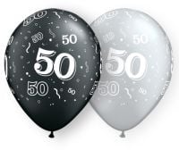 11" 50-A-Round Black and Silver (50pcs) Balloons