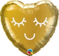 09" Heart Eyelashes Gold Balloon
